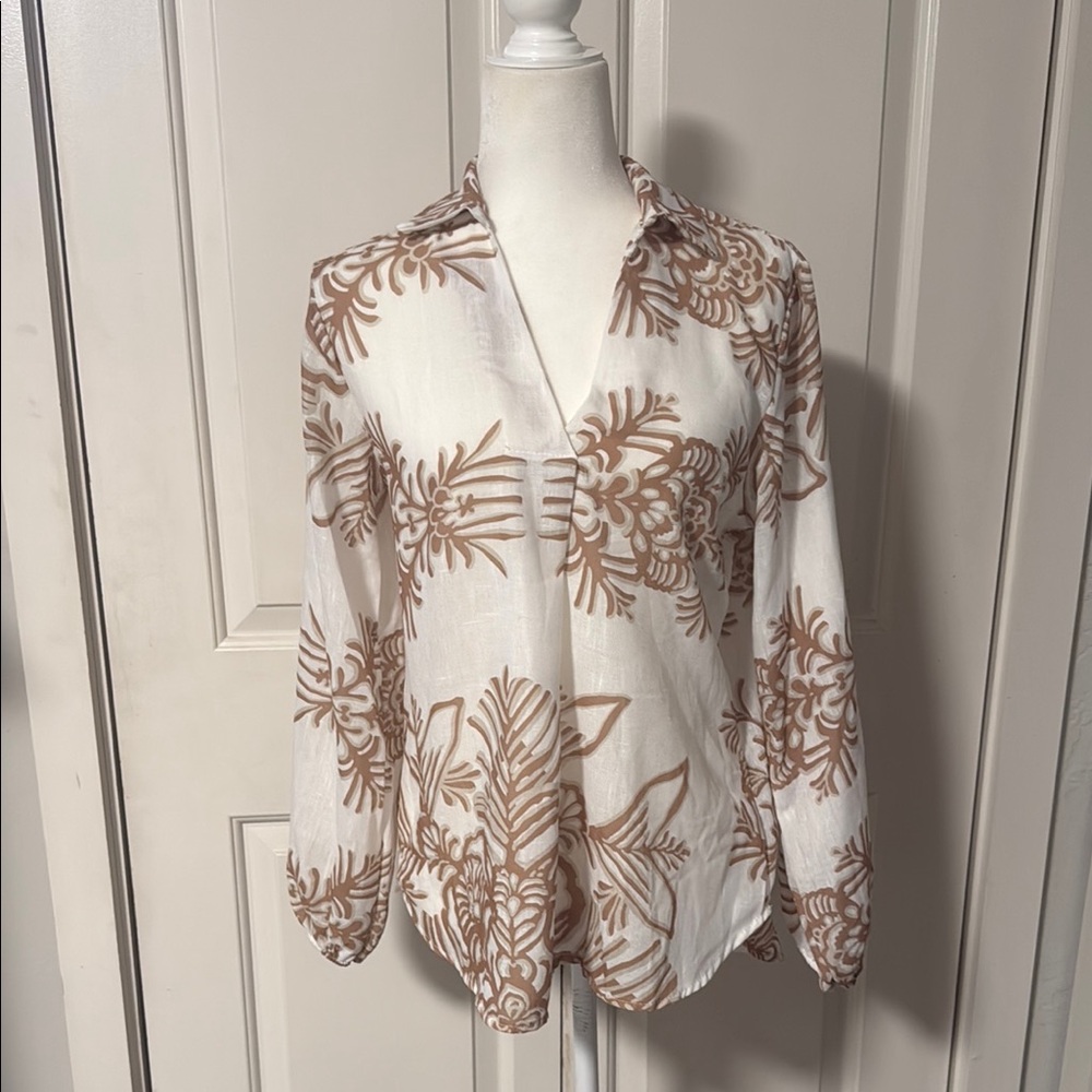 Venti6 Women's White and Brown Floral Top